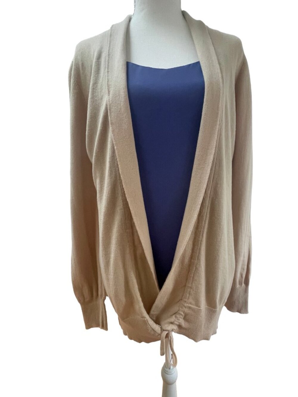 Lauren Ralph Lauren Beige Modal Open Front Cardigan Large Tie Waist